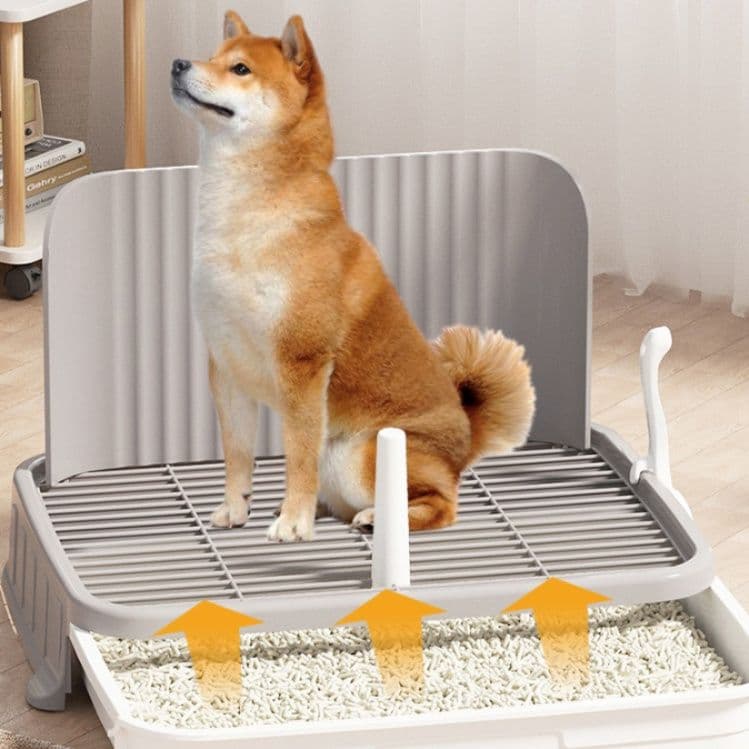 犬トイレ 格子式高床犬用トイレ 飛散防止壁付き引き出しトレー型